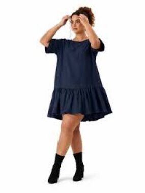 Emma Knudsen Lauren Drop Waist Ruffle Mini Dress Blue Someday Studio Size M L